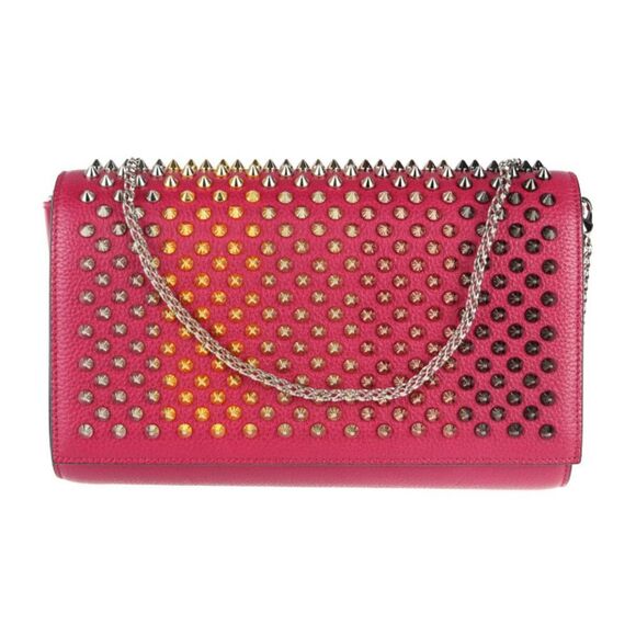 Christian Louboutin Paloma Chain Wallet Clutch Long Wallet Leather Pink - Picture 1 of 10